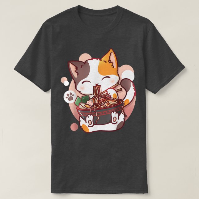 Ramen Cat Anime Bowl Kawaii Neko Japanese Girls Te T-Shirt (Design Front)