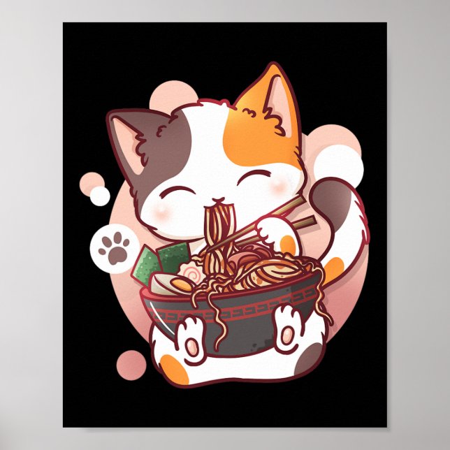 Ramen Cat Anime Bowl Kawaii Neko Japanese  Poster (Front)
