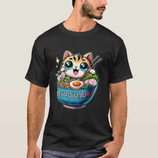 Ramen Cat Anime Kawaii Cat Eating Ramen T-Shirt