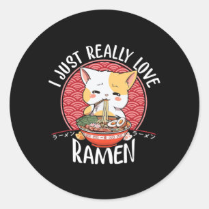 Ramen Cat Anime Kawaii Japanese Gift Girls Officia Classic Round Sticker