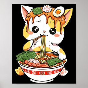 Ramen Cat Design Kawaii Style Funny Japanese Anime Poster
