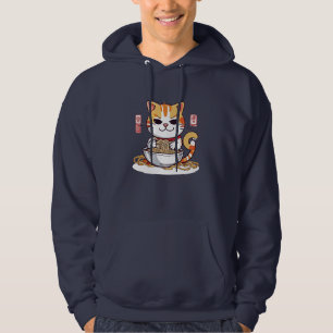 Ramen Cat Eating Noodles Design T-Shirt Hoodie