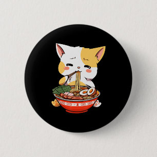 Ramen Cat Eating Noodles Kawaii Anime Merch Gift G 6 Cm Round Badge