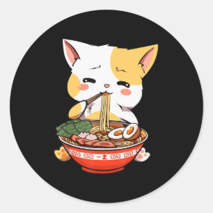 Ramen Cat Eating Noodles Kawaii Anime Merch Gift G Classic Round Sticker
