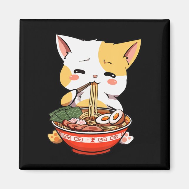 Ramen Cat Eating Noodles Kawaii Anime Merch Gift G Magnet (Front)