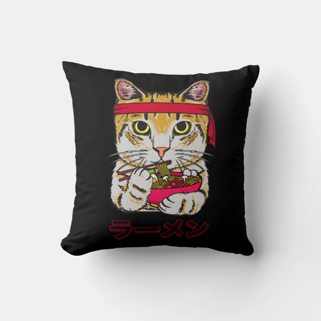 Ramen Cat Japanese Food Anime Kawaii Graphic Art J Cushion (Front)