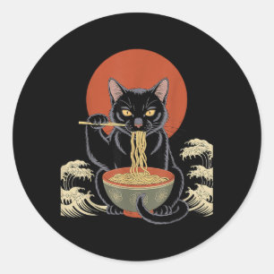 Ramen Cat Japanese Funny Anime Manga Neko Otaku Classic Round Sticker