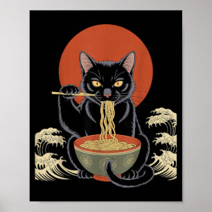 Ramen Cat Japanese Funny Anime Manga Neko Otaku Poster