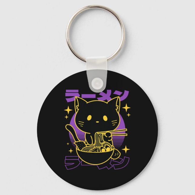 Ramen Cat Japanese  Key Ring (Front)