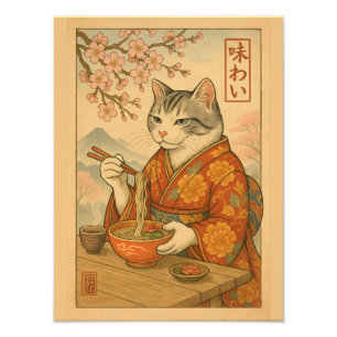 Ramen Cat – Japanese Style Cat Enjoying Noodles Photo Print