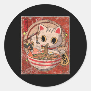 Ramen Cat Kawaii Anime Japanese Food Gift Girls Te Classic Round Sticker