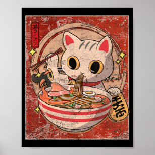 Ramen Cat Kawaii Anime Japanese Food Gift Girls Te Poster
