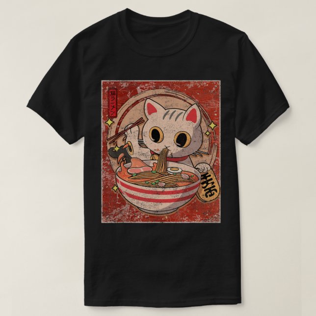 Ramen Cat Kawaii Anime Japanese Food Gift Girls Te T-Shirt (Design Front)
