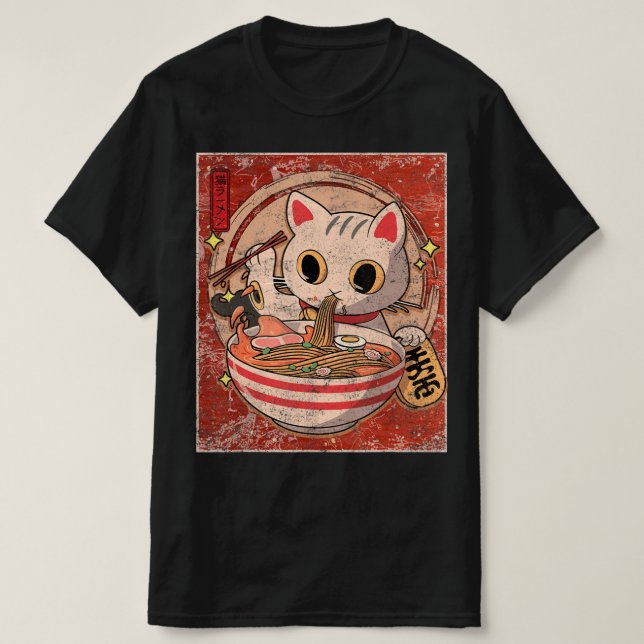 Ramen Cat Kawaii Anime Japanese Food Gift Girls Te T-Shirt (Design Front)