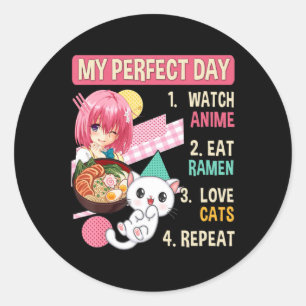 Ramen Cat Kawaii Anime Japanese Food Girls Officia Classic Round Sticker