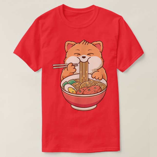 Ramen Cat Kawaii Anime Japanese Food Girls T-Shirt (Design Front)