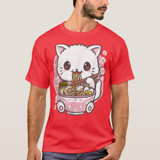 Ramen Cat Kawaii Anime Japanese Food Girls Teenage T-Shirt