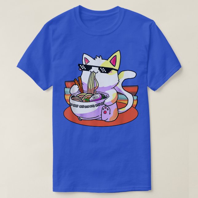 Ramen Cat Kawaii Anime Japanese Food Girls Teenage T-Shirt (Design Front)