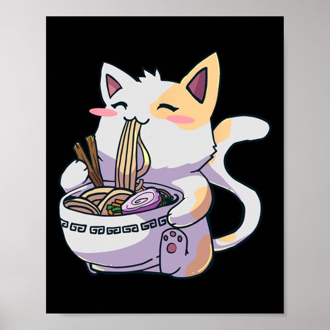 Ramen Cat Kawaii Anime Japanese Kawaii Neko  Poster (Front)