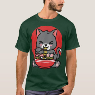 Ramen Cat Kawaii Eating Ramen Japanese Noodles Sou T-Shirt