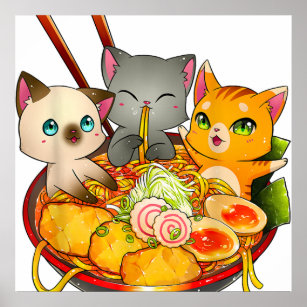 Ramen Cat Kawaii Neko Anime Otaku Cats Japanese Poster