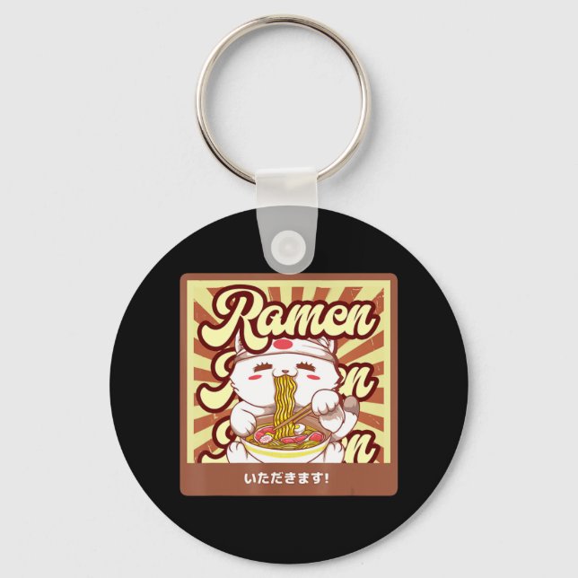 Ramen Cat Neko Anime Kawaii Japanese Cat Lover Tee Key Ring (Front)