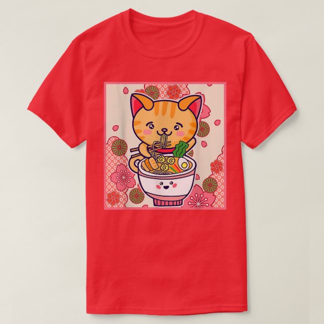 Ramen Cat Neko Japanese Kawaii Anime Cat Ramen Noo T-Shirt (Design Front)