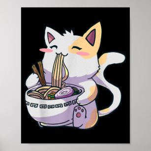Ramen Cat Neko Kawaii Anime Japanese Poster