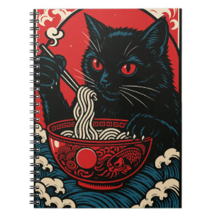 Ramen Cat Notebook Japanese Ukiyo-e Black CatAnime