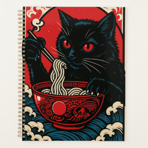 Ramen Cat Planner Japanese Ukiyo-e Black Cat Anime