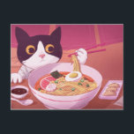 Ramen Cat Postcard<br><div class="desc">Cat using chopsticks to eat a bowl of ramen.</div>