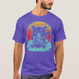 Ramen Cat Retro Sunset 80's Style Kawaii Japanese  T-Shirt
