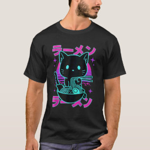 Ramen Cat Retro Sunset Funny Noodle Lover Graphic T-Shirt
