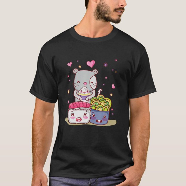 Ramen Cat T Kawaii Anime Japanese Gift Sushi T-Shirt (Front)
