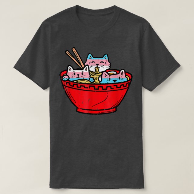 Ramen Cats Transgender Trans Pride Flag Japanese N T-Shirt (Design Front)