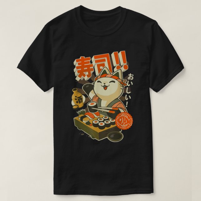 Ramen clothing graphic Cat Sushi Kawaii Anime Japa T-Shirt (Design Front)