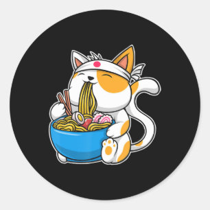 Ramen Cute Cat Kawaii Anime Japanese Food Neko Cat Classic Round Sticker