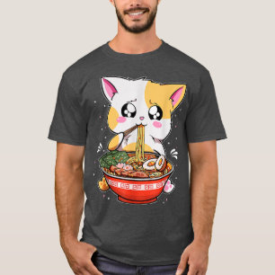 Ramen Eating Cat Kawaii Anime Baka Japanese T-Shirt