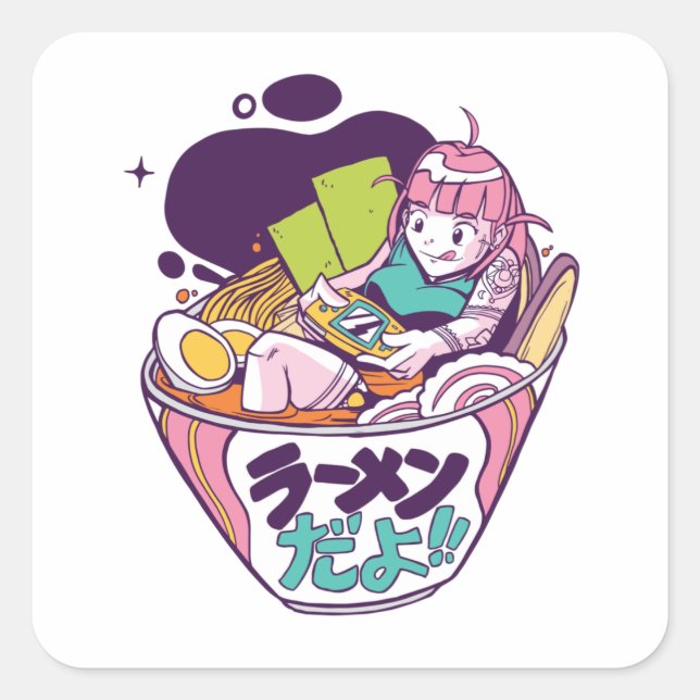 RAMEN GAMING ANIME SQUARE STICKER (Front)
