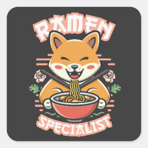 Ramen Inu - Specialist Shiba Inu Eating Ramen Square Sticker