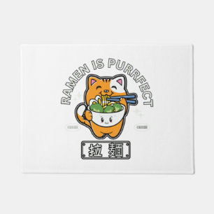 Ramen is Purrfect Cat Eating Bowl of Ramen Noodles Doormat
