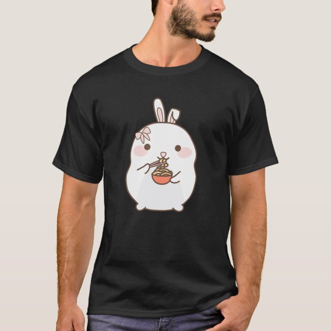 Ramen Kawaii Bunny Rabbit Eating Ramen Cute Graphi T-Shirt (Front)