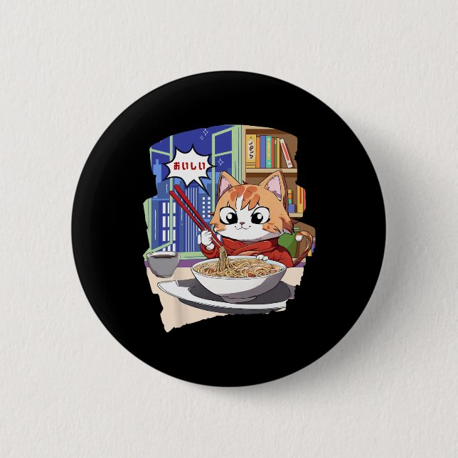 Ramen Kawaii Cat Anime  6 Cm Round Badge (Front)