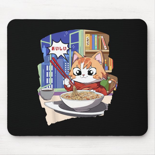 Ramen Kawaii Cat Anime  Mouse Pad (Front)