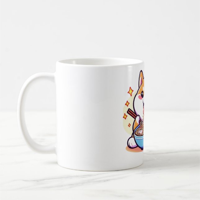 Ramen-Loving Cat Mug – Kawaii Food & Feline Art (Left)