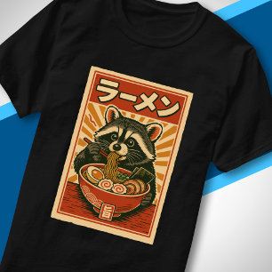 Ramen Loving Racoon Retro Japanese Food Art T-Shirt