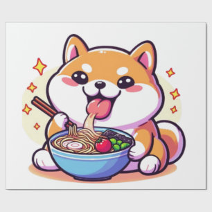 Ramen-Loving Shiba Inu Wrapping Paper – Cute & Pla