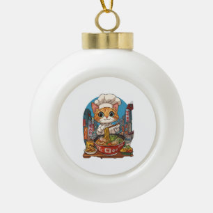 Ramen Neko � Funny Cat Chef Anime Food Ceramic Ball Christmas Ornament