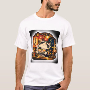 Ramen Night Cat T-Shirt   Japanese Retro Noodle Ar