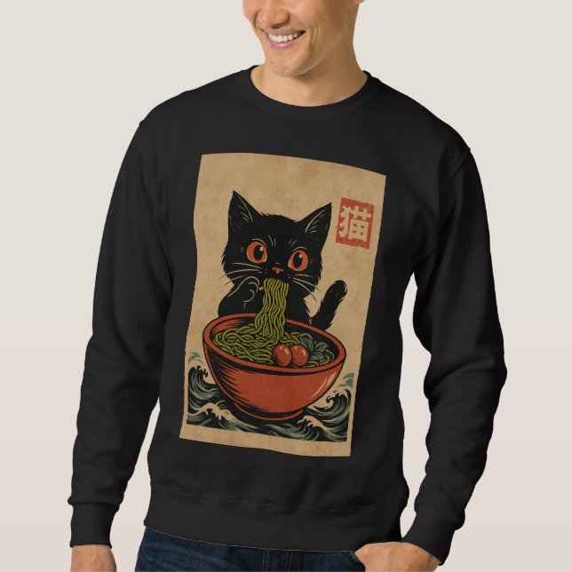 Ramen Noodle Eating: Cat mens sweatshirt (Front)